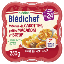 BLEDINA BLEDICHEF - Plat bébé du midi Mitonné de carottes, petits macaroni et boeuf, dès 24 mois - 250g - Repas bébé