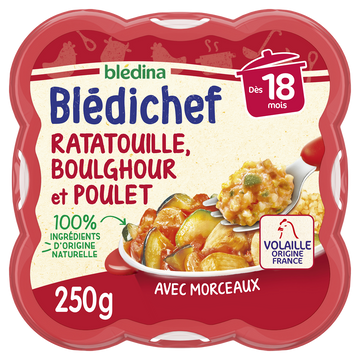 BLEDINA BLEDICHEF - Plat bébé ratatouille boulghour poulet, dès 18 mois - 250g - Repas bébé