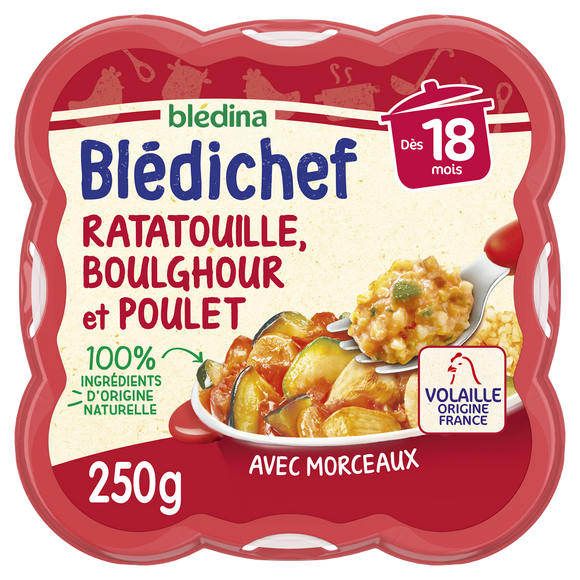 BLEDINA BLEDICHEF - Plat bébé ratatouille boulghour poulet, dès 18 mois - 250g - Repas bébé