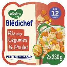 BLEDINA BLEDICHEF - Plat bébé du midi Riz aux légumes poulet, dès 12 mois - 2x230g - Repas bébé