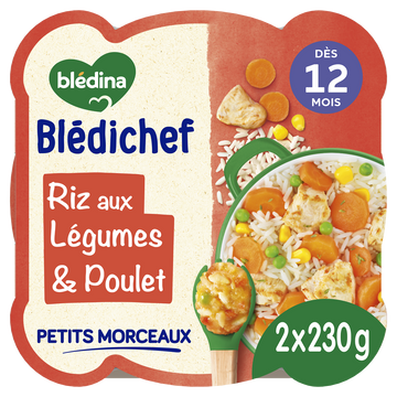 BLEDINA BLEDICHEF - Plat bébé du midi Riz aux légumes poulet, dès 12 mois - 2x230g - Repas bébé