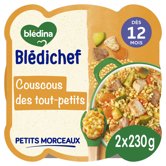 BLEDINA BLEDICHEF - Plat bébé du midi Couscous, dès 12 mois - 2x230g -Repas bébé