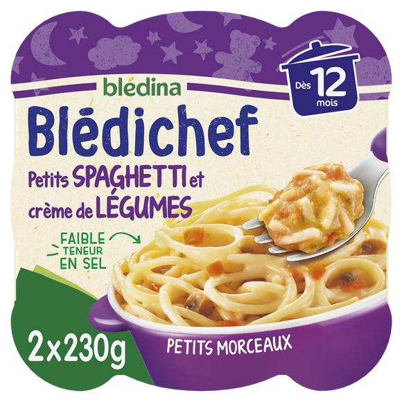 Plats bébé soir spaghetti crème aux légumes dès 12 mois BLEDICHEF BLEDINA 2x230g