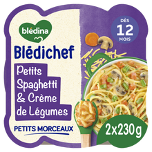 BLEDINA BLEDICHEF - Spaghetti et crème de légumes, dès 12 mois - 2x230g - Repas bébé