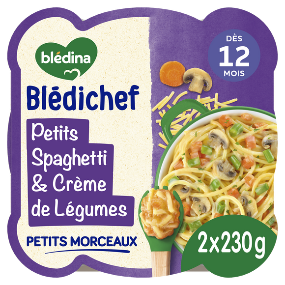 BLEDINA BLEDICHEF - Spaghetti et crème de légumes, dès 12 mois - 2x230g - Repas bébé