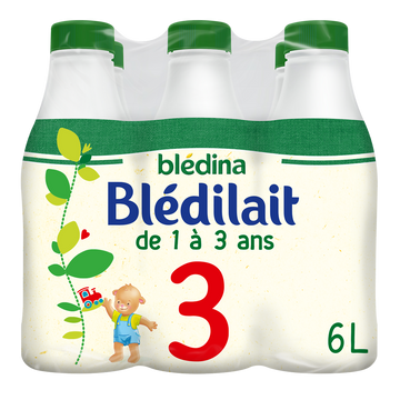 Lait de croissance bébé liquide 3ème âge de 1 à 3 ans BLEDILAIT BLEDINA 6x1l