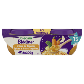 Plats bébé soir crème de légumes aux épices pâtes dès 15 mois BLEDINERBLEDINA 2x200g