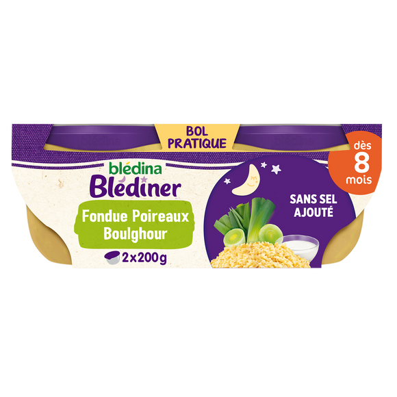 Plats bébé soir soir fondue de poireaux et boulghour dès 8 mois BLEDINER BLEDINA 2x200g