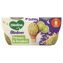 BLEDINA BLEDINER - Fondue de poireaux et boulghour, dès 8 mois - 2x200g - Repas bébé