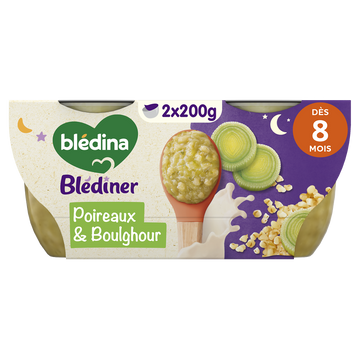 BLEDINA BLEDINER - Fondue de poireaux et boulghour, dès 8 mois - 2x200g - Repas bébé