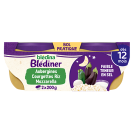 Plats bébé soir aubergines courgettes riz mozzarella dès 12 mois BLEDINER BLEDINA 2x200g