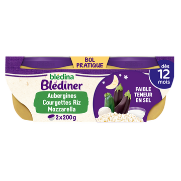 Plats bébé soir aubergines courgettes riz mozzarella dès 12 mois BLEDINER BLEDINA 2x200g