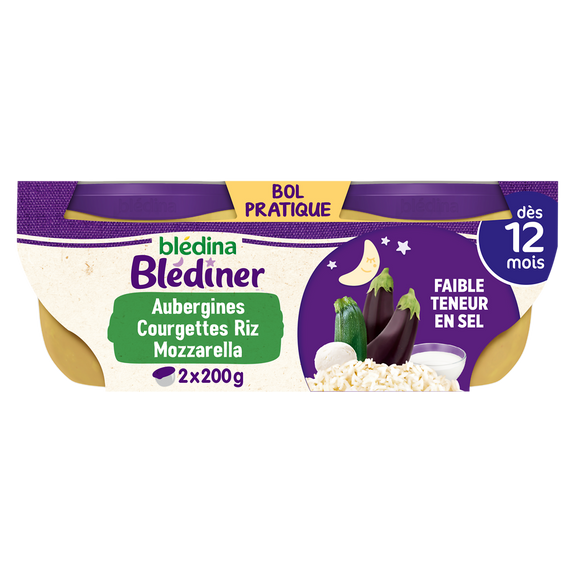 Plats bébé soir aubergines courgettes riz mozzarella dès 12 mois BLEDINER BLEDINA 2x200g