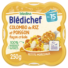 BLEDINA BLEDICHEF - Plat bébé du midi Colombo de riz et poisson façoncréole, dès 15 mois - 250g - Repas bébé