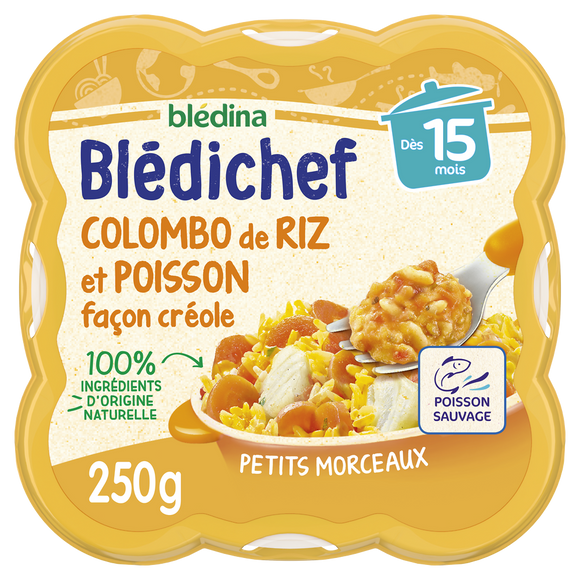 BLEDINA BLEDICHEF - Plat bébé du midi Colombo de riz et poisson façoncréole, dès 15 mois - 250g - Repas bébé