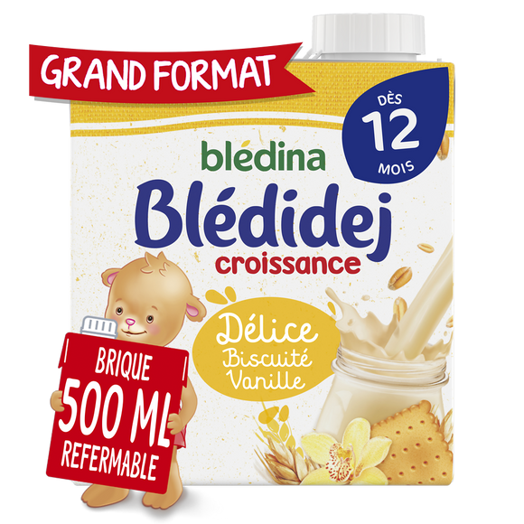 BLEDINA BLEDIDEJ - Lait et céréales bébé biscuité vanille, dès 12 mois- 50cl