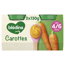 BLEDINA - Plat bébé du midi Carottes, dès 4 mois - 2x130g