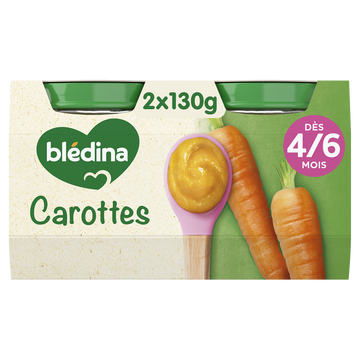 BLEDINA - Plat bébé du midi Carottes, dès 4 mois - 2x130g