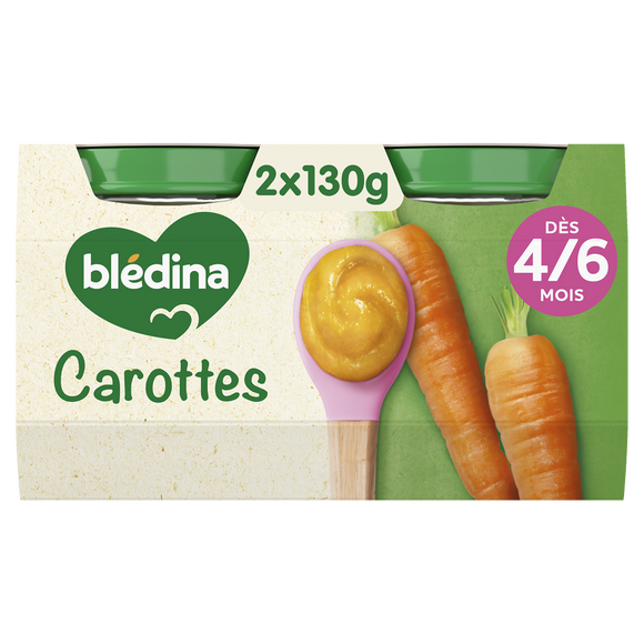 BLEDINA - Plat bébé du midi Carottes, dès 4 mois - 2x130g