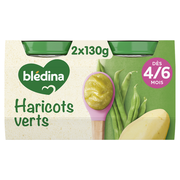 BLEDINA - Plat bébé du midi Haricots verts, dès 4 mois - 2x130g