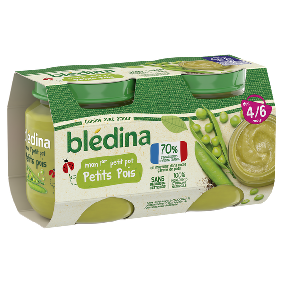 Petits pots bébé petits pois dès 4 mois BLEDINA 2x130g