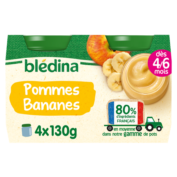 Petits pots bébé aux fruits pommes bananes dès 4 mois BLEDINA 4x130g