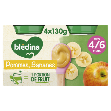 BLEDINA - Dessert bébé Pommes Bananes, dès 4 mois - 4x130g