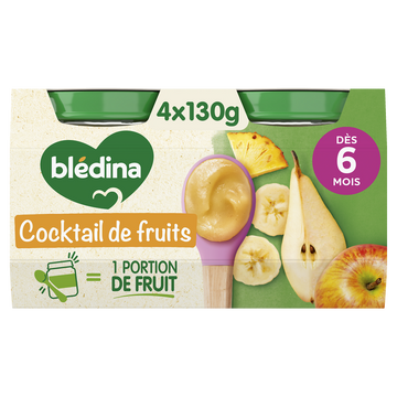 BLEDINA - Cocktail de fruits, de 6 à 12 mois - 4x130g