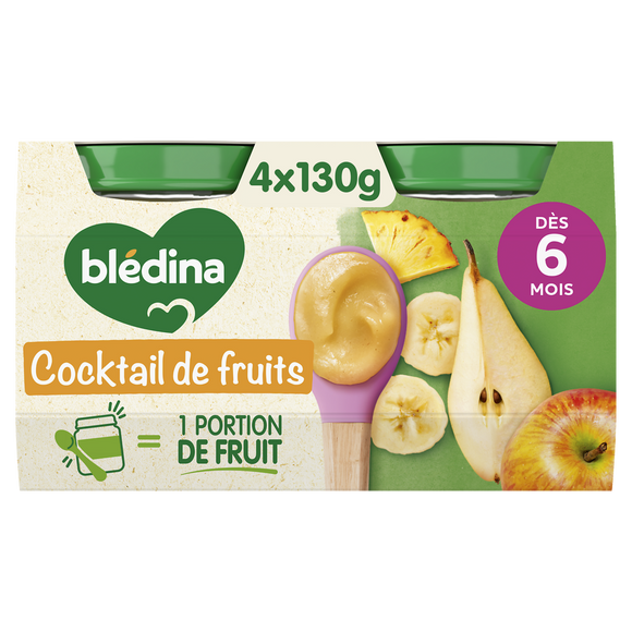 BLEDINA - Cocktail de fruits, de 6 à 12 mois - 4x130g