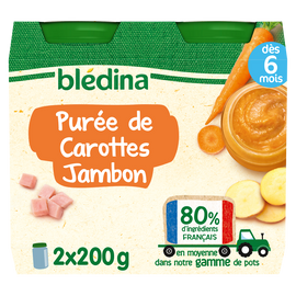 Petits pots bébé purée carottes jambon dès 6 mois BLEDINA 2x200g