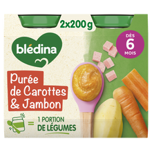 BLEDINA - Purée de carottes jambon, de 6 à 12 mois - 2x200g