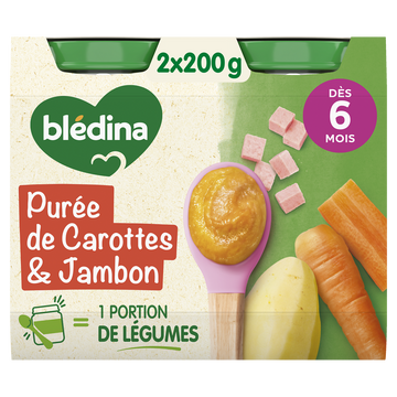 BLEDINA - Purée de carottes jambon, de 6 à 12 mois - 2x200g