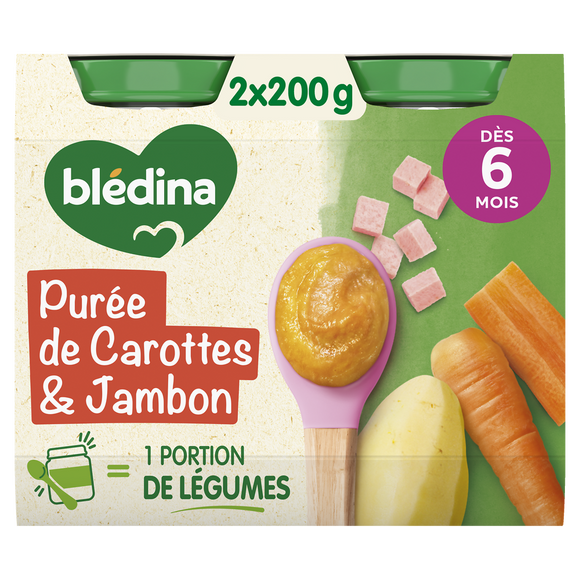 BLEDINA - Purée de carottes jambon, de 6 à 12 mois - 2x200g