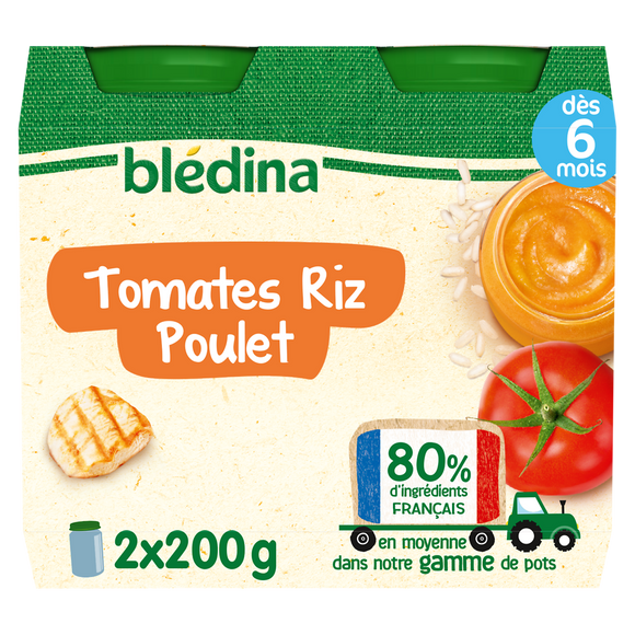 Petits pots bébé tomate riz poulet dès 6 mois BLEDINA 2x200g