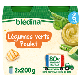 Petits pots bébé légumes verts poulet dès 6 mois BLEDINA 2x200g