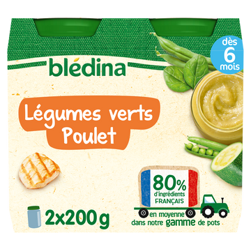 Petits pots bébé légumes verts poulet dès 6 mois BLEDINA 2x200g