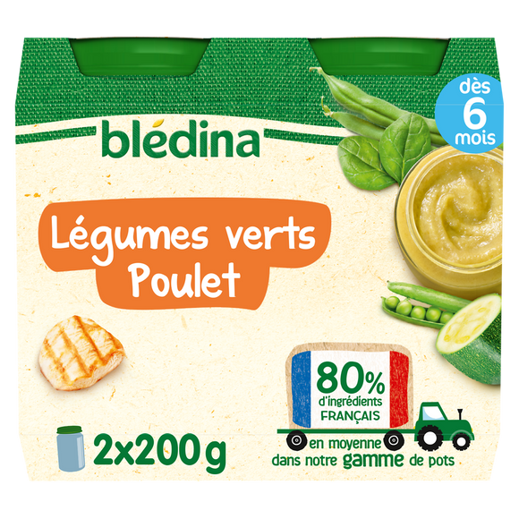 Petits pots bébé légumes verts poulet dès 6 mois BLEDINA 2x200g
