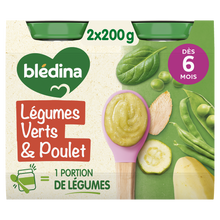 BLEDINA BLEDICHEF - Plat bébé du midi Légumes verts poulet, de 6 à 12mois - 2x200g - Petits pots bébé