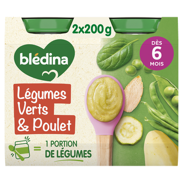 BLEDINA BLEDICHEF - Plat bébé du midi Légumes verts poulet, de 6 à 12mois - 2x200g - Petits pots bébé