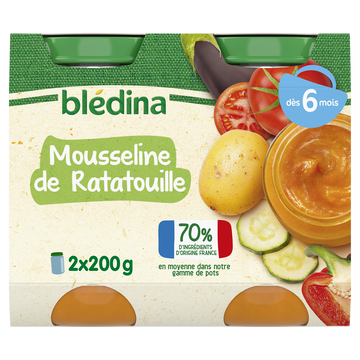 Petits pots bébé mousseline de ratatouille dès 6 mois BLEDINA 2x200g