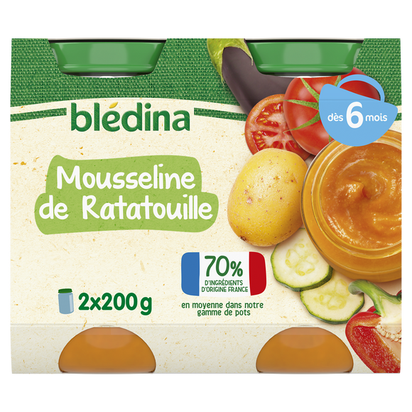 Petits pots bébé mousseline de ratatouille dès 6 mois BLEDINA 2x200g