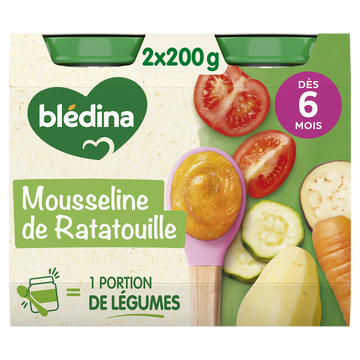 BLEDINA BLEDICHEF - Mousseline de Ratatouille, de 6 à 12 mois - 2x200g- Petits pots bébé