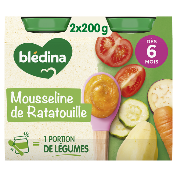 BLEDINA BLEDICHEF - Mousseline de Ratatouille, de 6 à 12 mois - 2x200g- Petits pots bébé