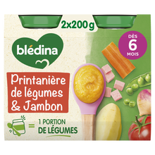 BLEDINA BLEDICHEF - Plat bébé du midi Printanière de légumes jambon, de 6 à 12 mois - 2x200g - Petits pots bébé