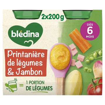 BLEDINA BLEDICHEF - Plat bébé du midi Printanière de légumes jambon, de 6 à 12 mois - 2x200g - Petits pots bébé