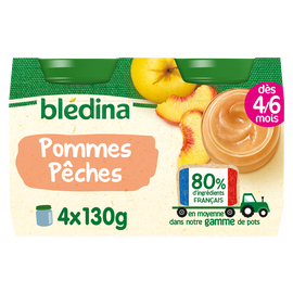 Petits pots bébé aux fruits pommes pêches jaunes dès 4 mois BLEDINA 4x130g