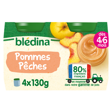 Petits pots bébé aux fruits pommes pêches jaunes dès 4 mois BLEDINA 4x130g