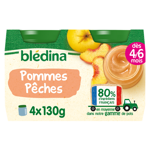Petits pots bébé aux fruits pommes pêches jaunes dès 4 mois BLEDINA 4x130g