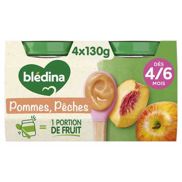 BLEDINA - Dessert bébé Pommes Pêches, dès 4 mois - 4x130g