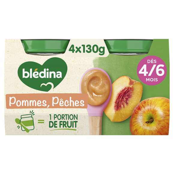 BLEDINA - Dessert bébé Pommes Pêches, dès 4 mois - 4x130g